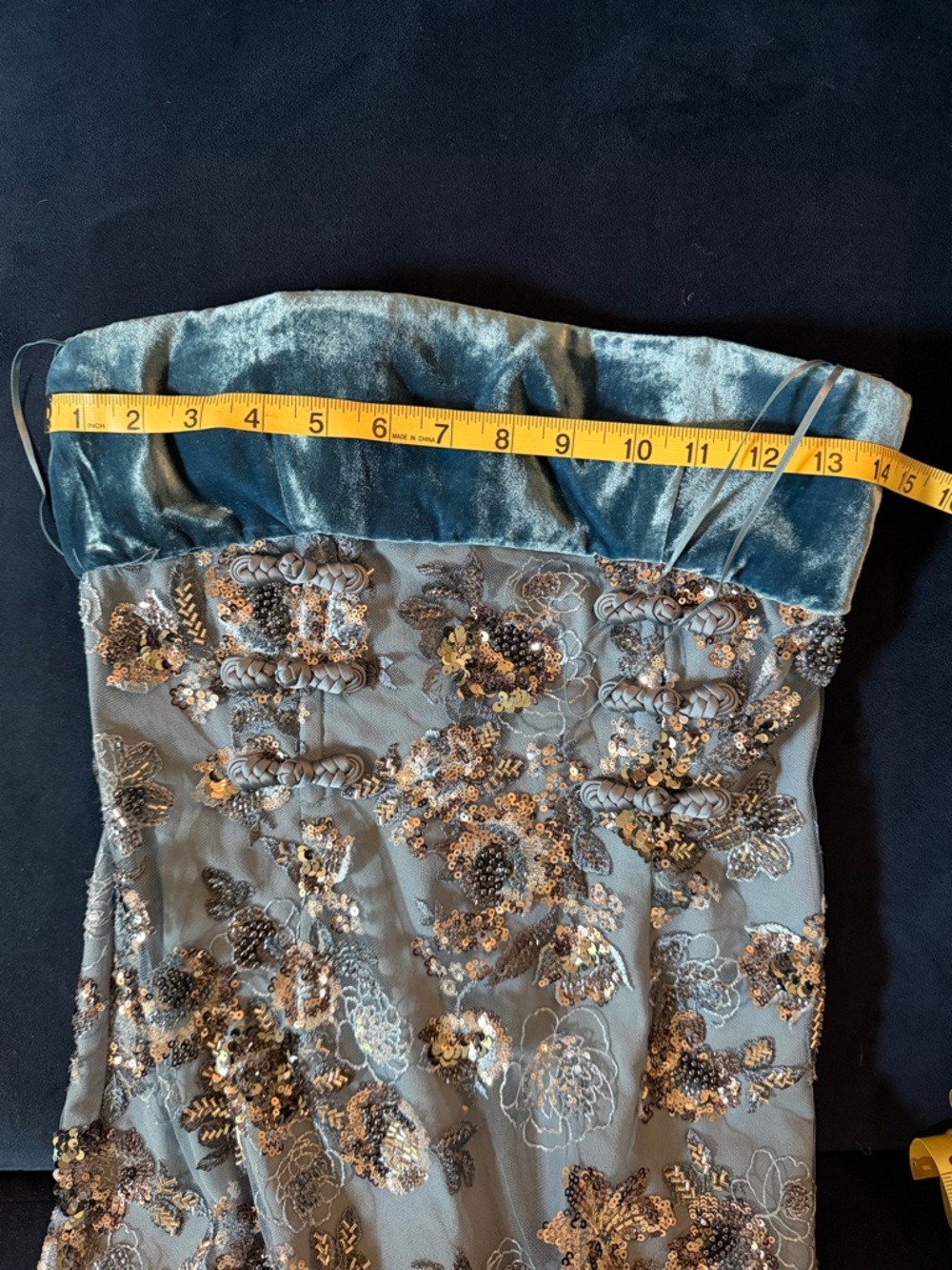 Elegant Strapless Blue Floral Dress - Picture 12 of 15